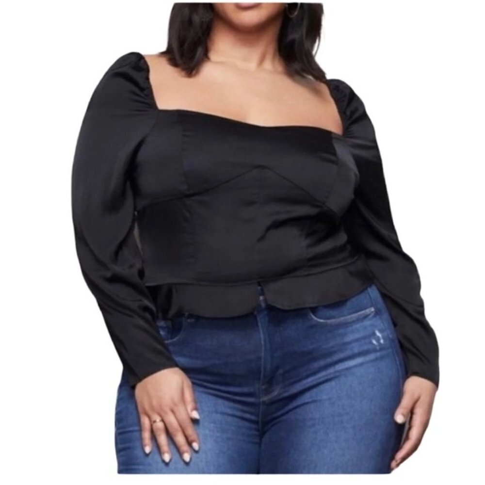 NWT Good American‎ Too Tempted Corset Top Blouse 7/ 4XL smocked back square neck